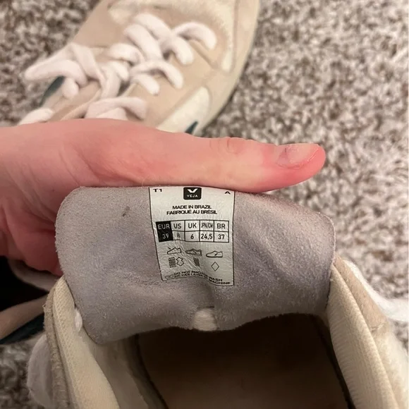 Veja Mixed Leather Low Top Size 6 Green White - Picture 5 of 5